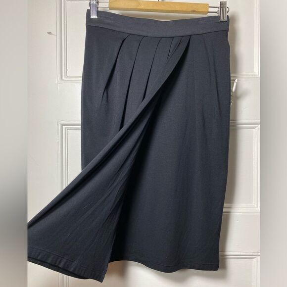 MAX MARA Pleated Faux-Wrap Knee Length Jersey Pencil Skirt in Black Sz 4 Small - Picture 5 of 13